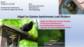 Banner Fachvortrag: Vögel im Garten bestimmen und fördern